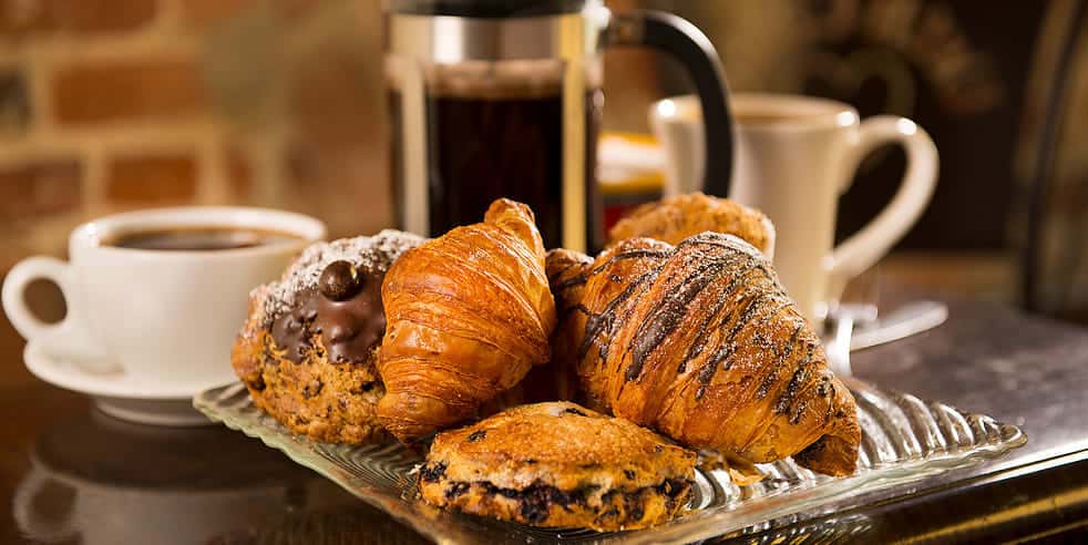croissants, pastries and French press coffee