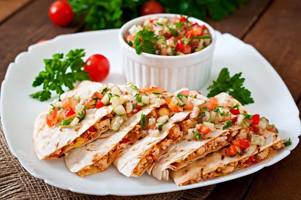 quesadilla wrap with chicken corn sweet pepper salsa