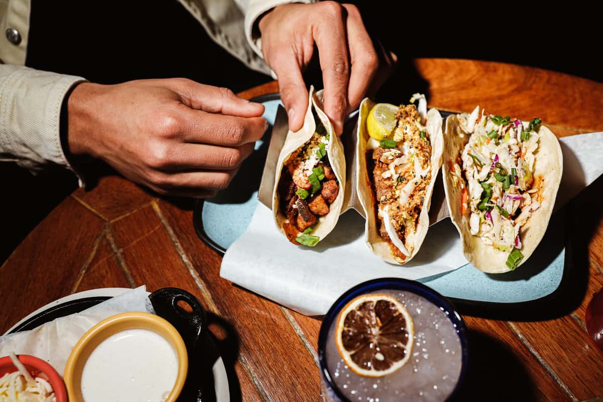 three soft tacos