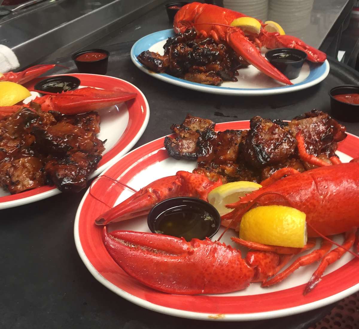 Live steamed lobster and BBQ Riblets