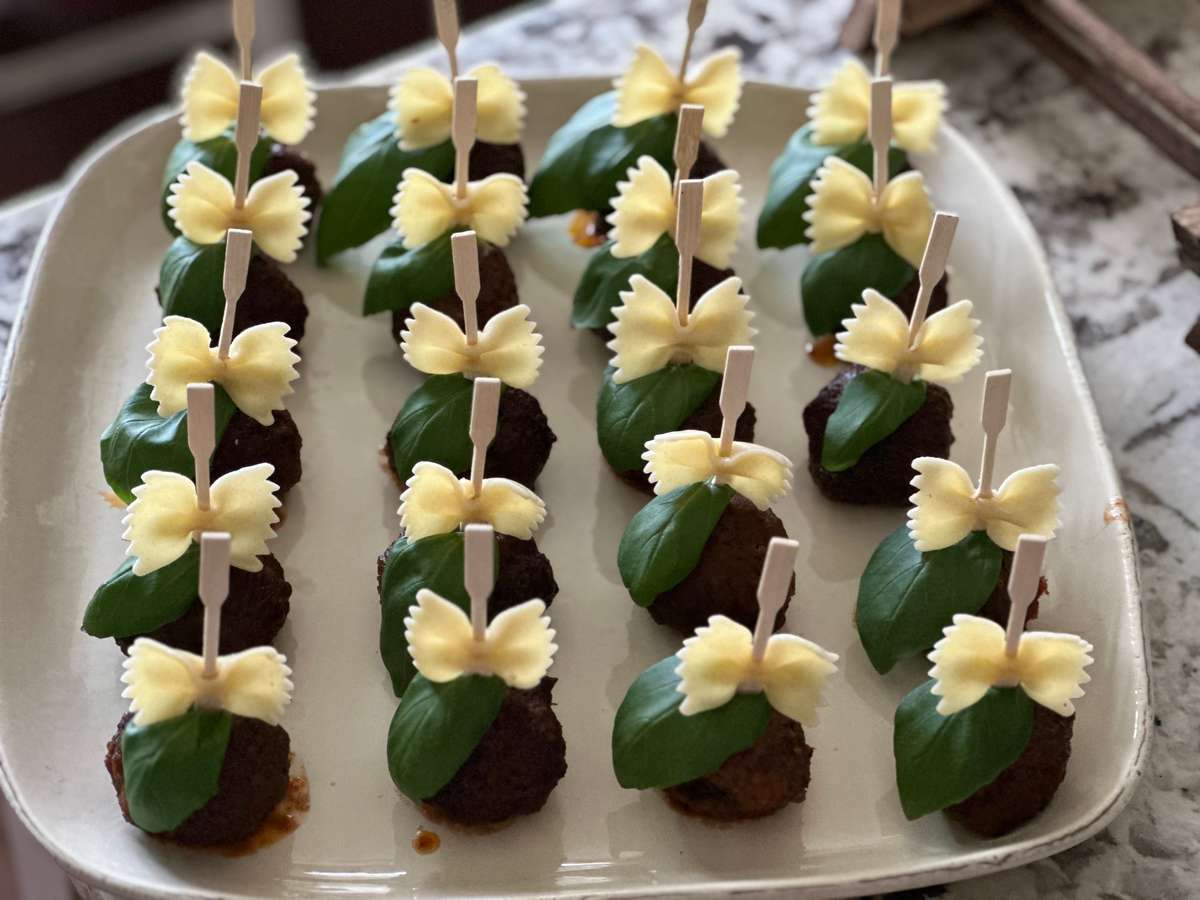 Homemade meatball bowtie baby shower appetizers