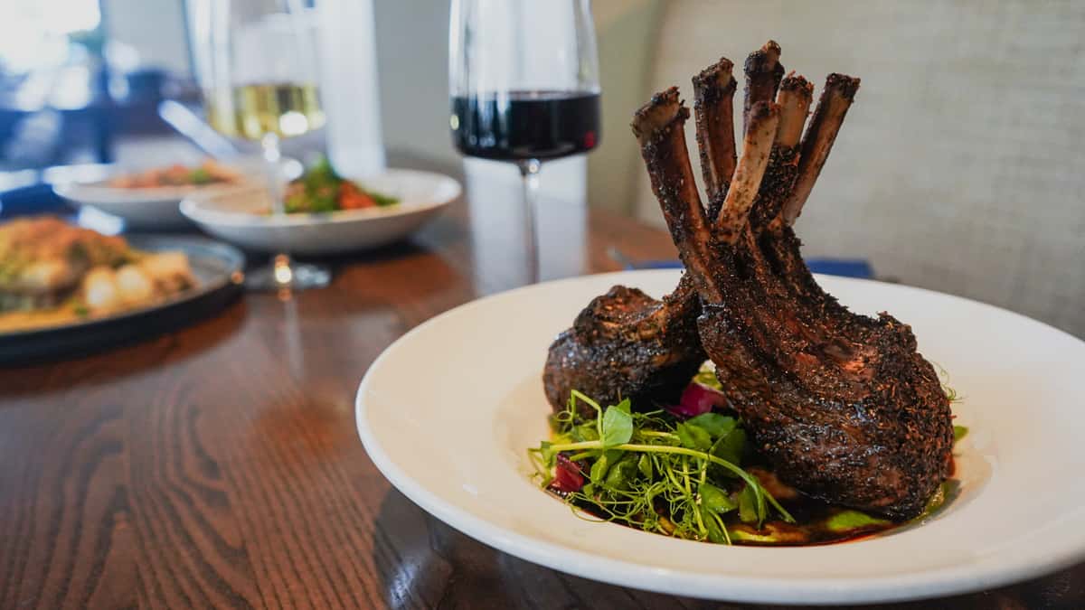 Hamilton's Kitchen Grilled Rack of Lamb and wine glass