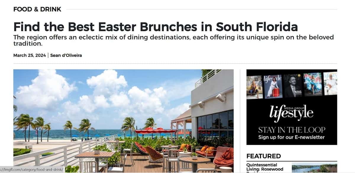 Find the Best Easter Brunches in South Florida The region offers an eclectic mix of dining destinations, each offering its unique spin on the beloved tradition. March 25, 2024 | Lifestyle Staff