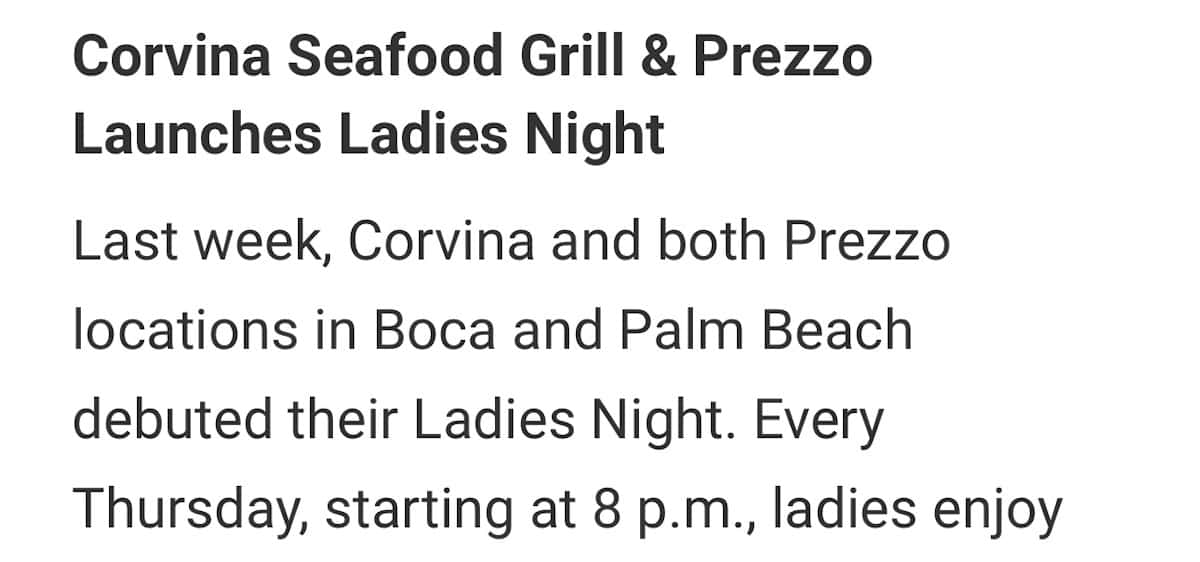 Seafood Grill & Prezzo Ladies Night