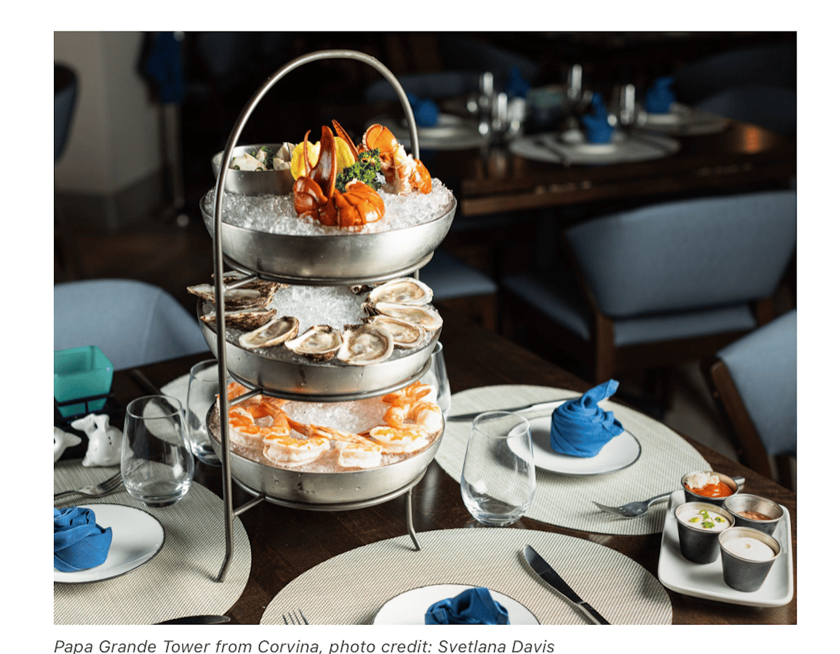 tower of seafood on ice