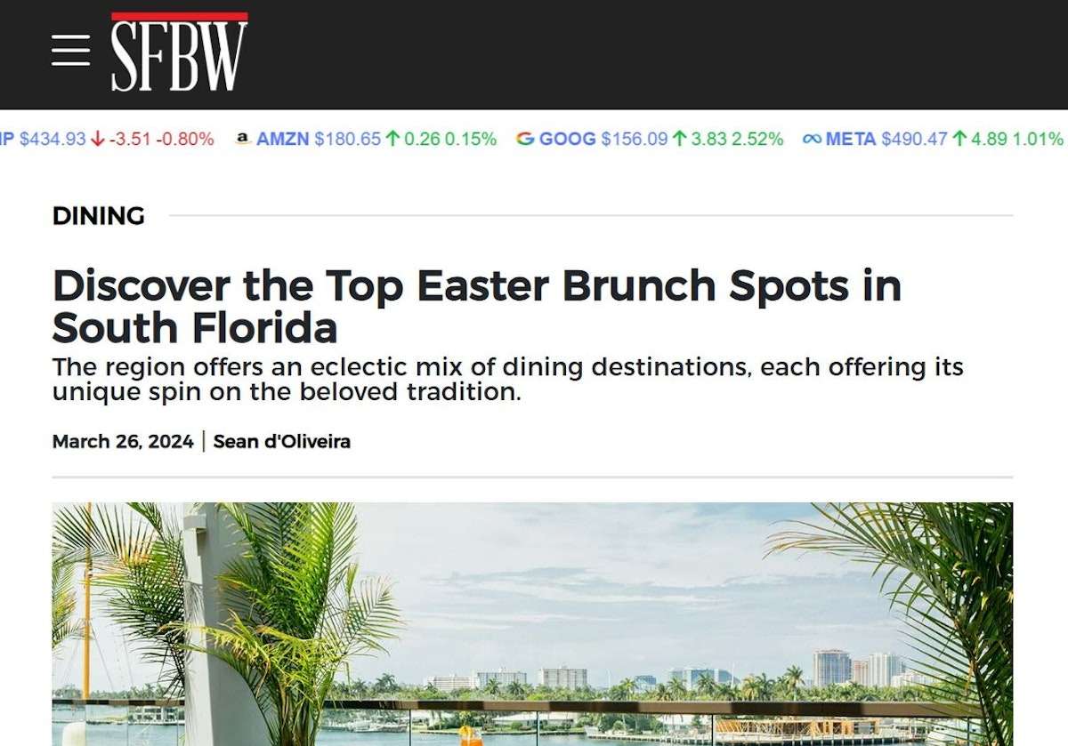 Discover the Top Easter Brunch Spots in South Florida The region offers an eclectic mix of dining destinations, each offering its unique spin on the beloved tradition. March 26, 2024 | SFBW Staff