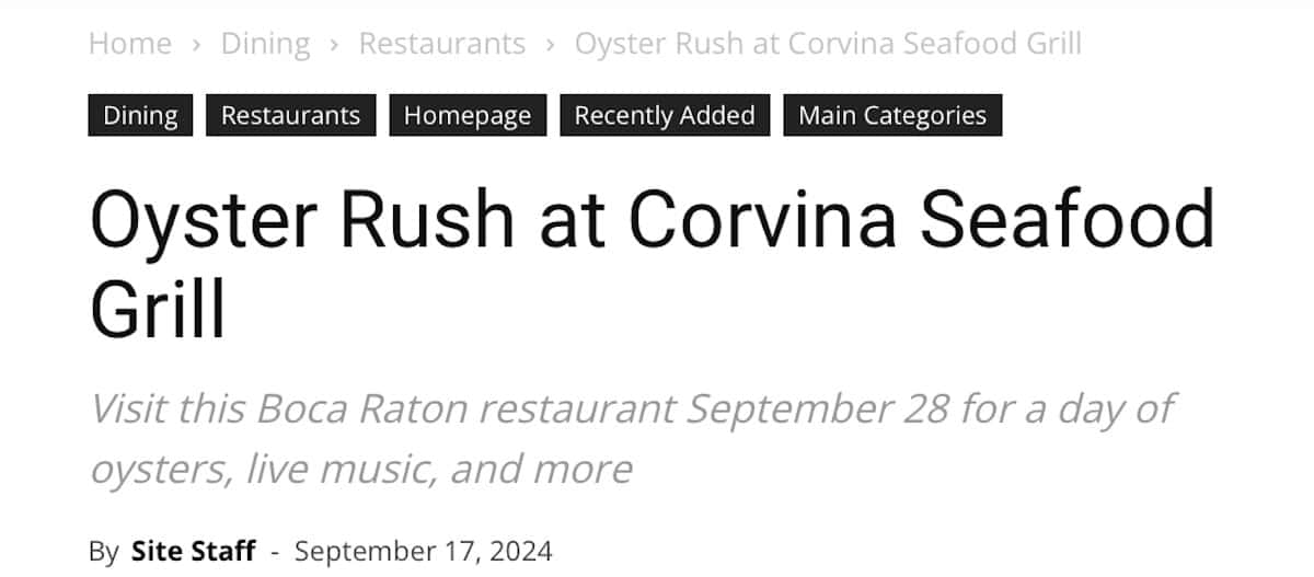 Palm Beach Illustrated Oyster Rush at Corvina Seafood Grill