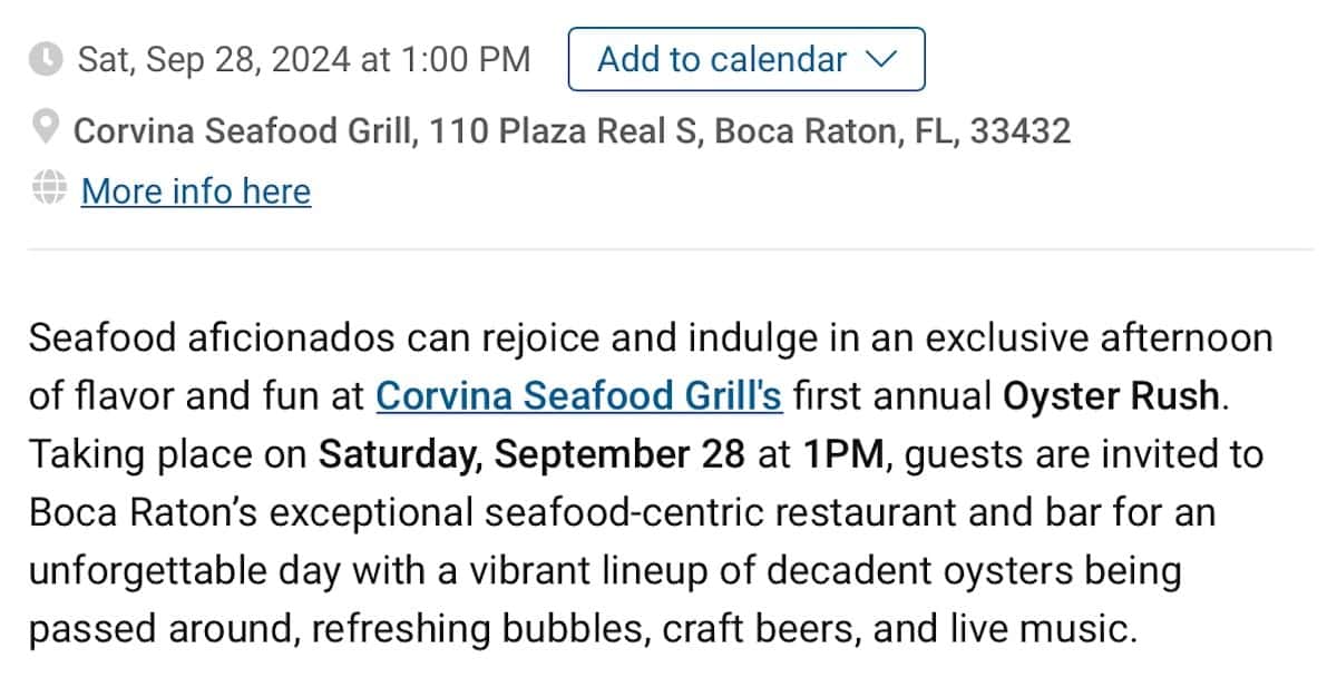 Miami, FL Patch Local Event: Corvina Hosts Oyster Rush