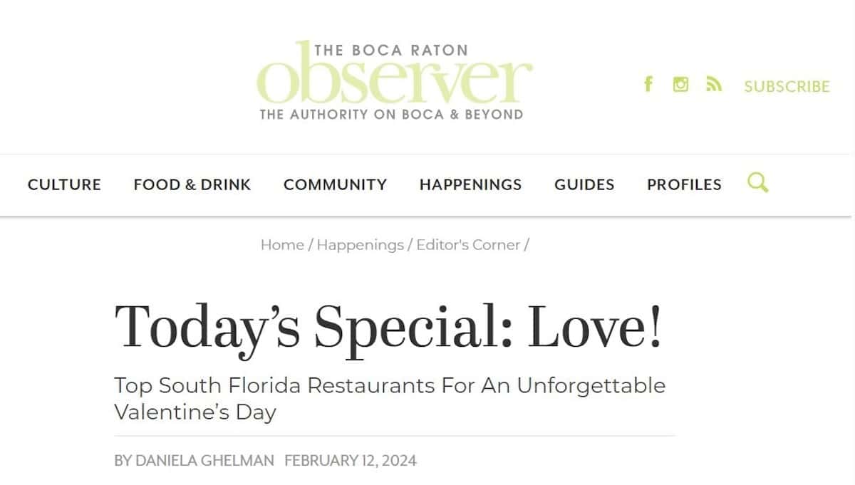 Today's Special: Love! Top South Florida Restaurants For An Unforgettable Valentine's Day by Daniela Ghelman February 12, 2024 facebook sharing buttontwitter sharing buttonlinkedin sharing buttonemail sharing buttonwhatsapp sharing buttonsms sharing buttonsharethis sharing button Whether you see it as a meaningful celebration of love or a commercial holiday, every Feb. 14 marks Valentine's Day, a time for couples to express their mutual affection with thoughtful gifts and romantic dates. Lucky for you, many of South Florida's restaurants provide the perfect venue for creating cherished memories with your loved one. Not sure where to start? Simply scroll down, book your favorite spot and don't forget the bouquet of red roses! Chateau ZZ's