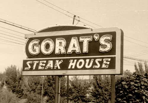 Vintage Gorat's Steak House roadside sign, showcasing the restaurant's historic branding and long-standing Omaha steakhouse tradition.