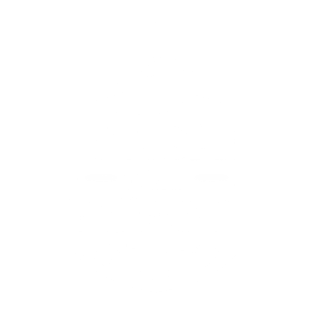 Casa del Fuego logo with a flaming chili pepper above bold text reading "Casa del Fuego Mexican Restaurant · Bar" on a dark background.