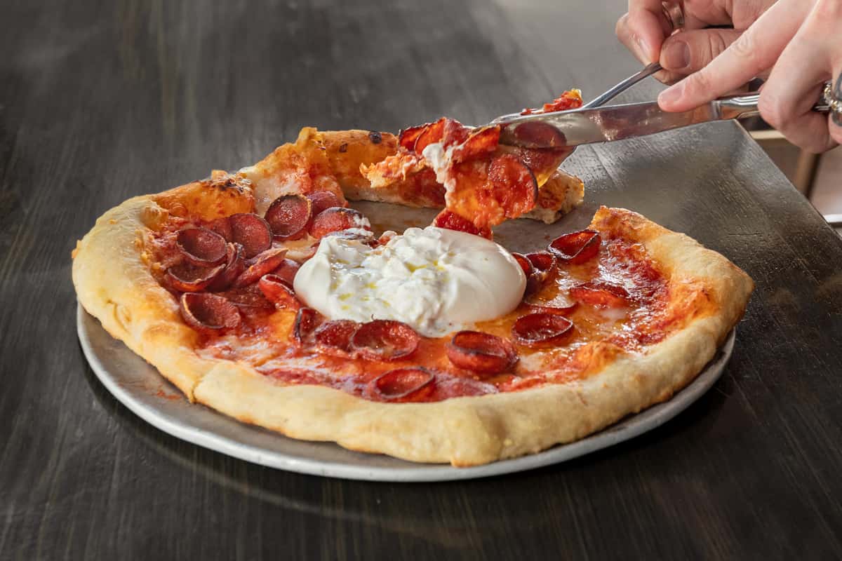 Neapolitan Pizza with Burrata Ball at CREW Ogunquit