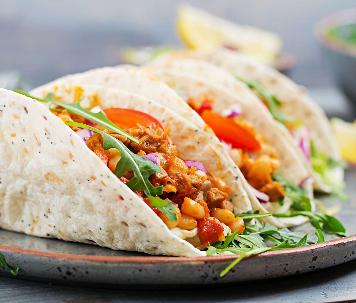 tacos with beef beans tomato sauce salsa