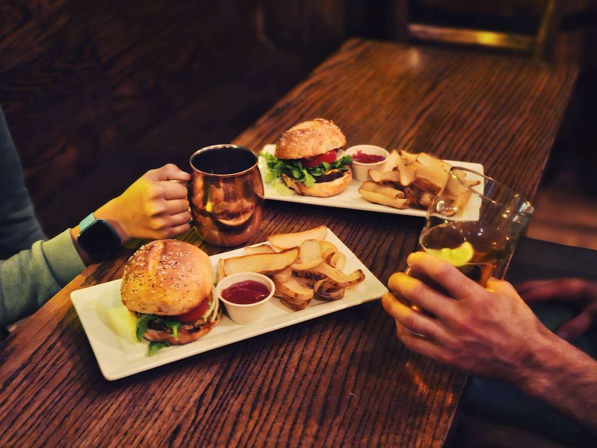People eating and drinking