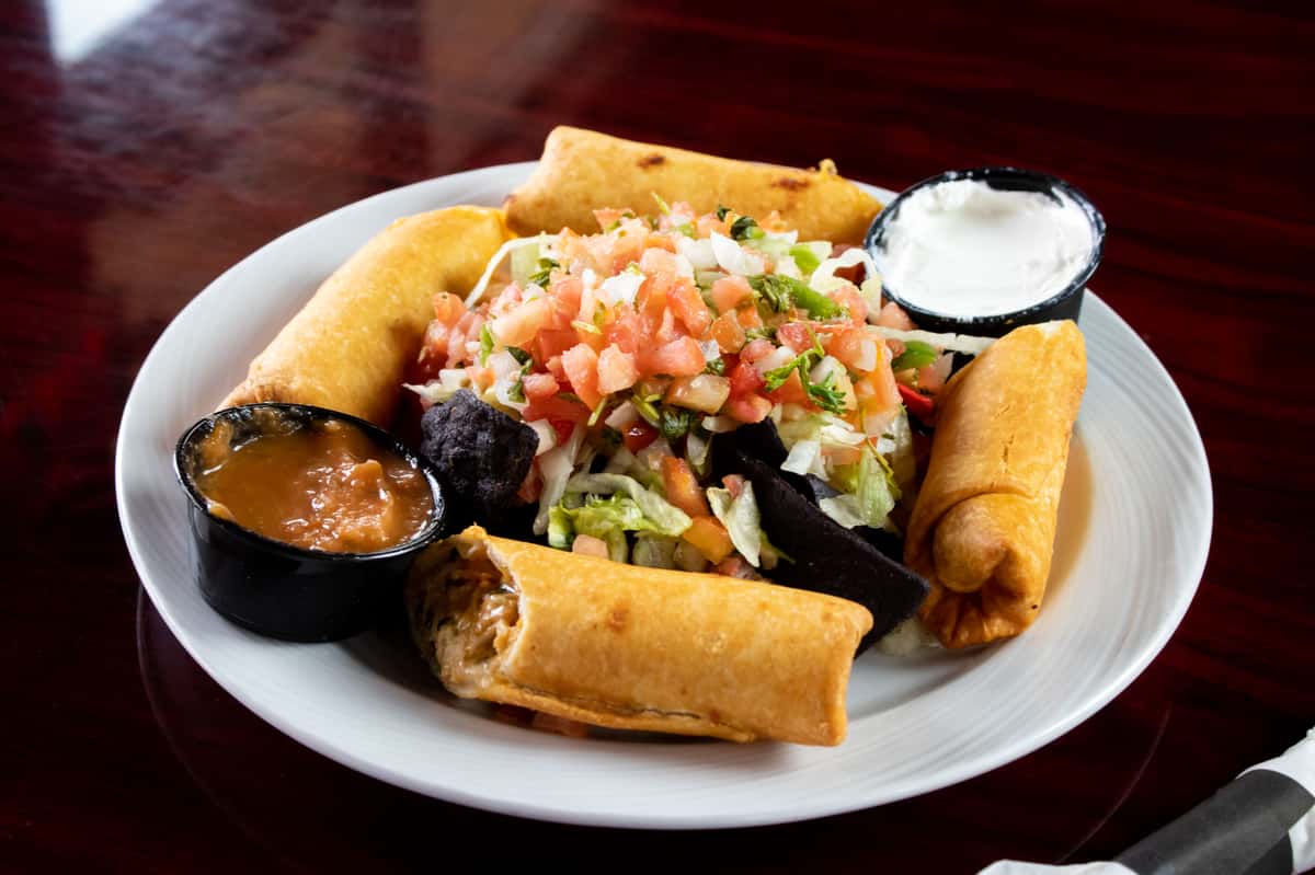 Stuffed with chicken, corn, black beans and peppers. Served with baja sauce