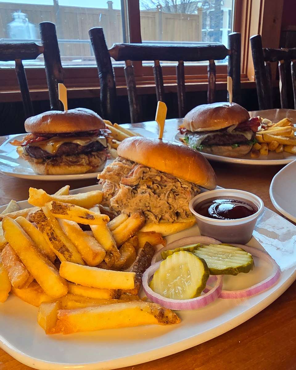 pulled pork, whiskey burger, spicy bacon ranch burger