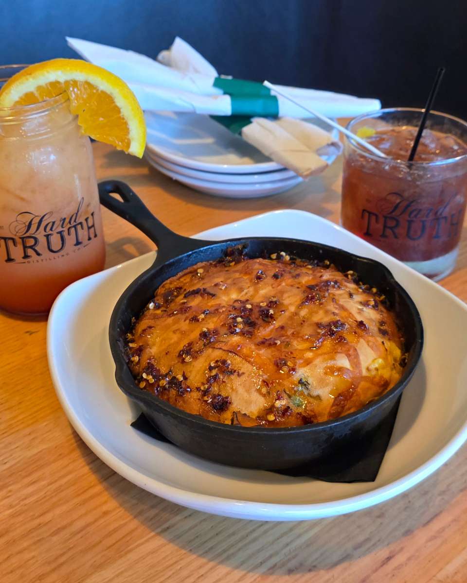 hot honey jalapeno cornbread with bahama mama and old fashioned