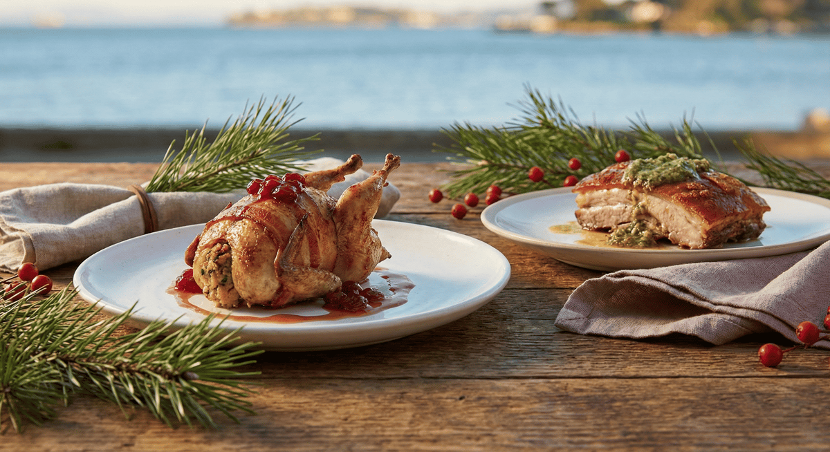 Christmas Eve holiday dishes served at Bayshore Club with festive presentation.