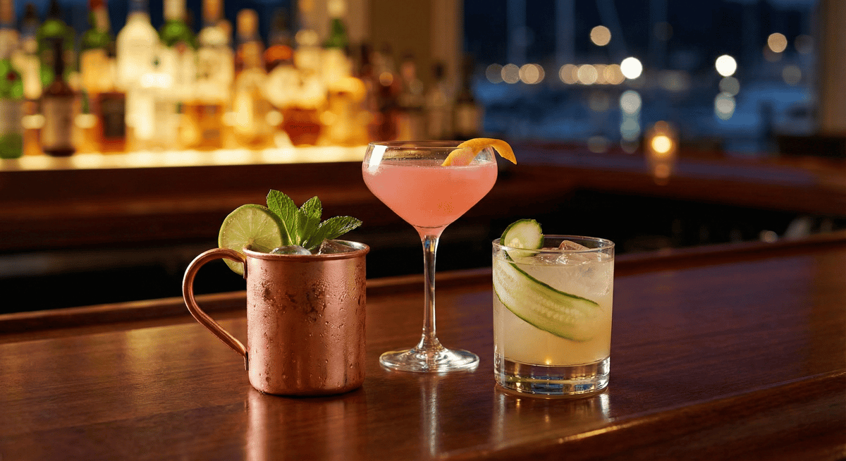 Signature cocktails served at Bayshore Club's waterfront bar during New Year's weekend.