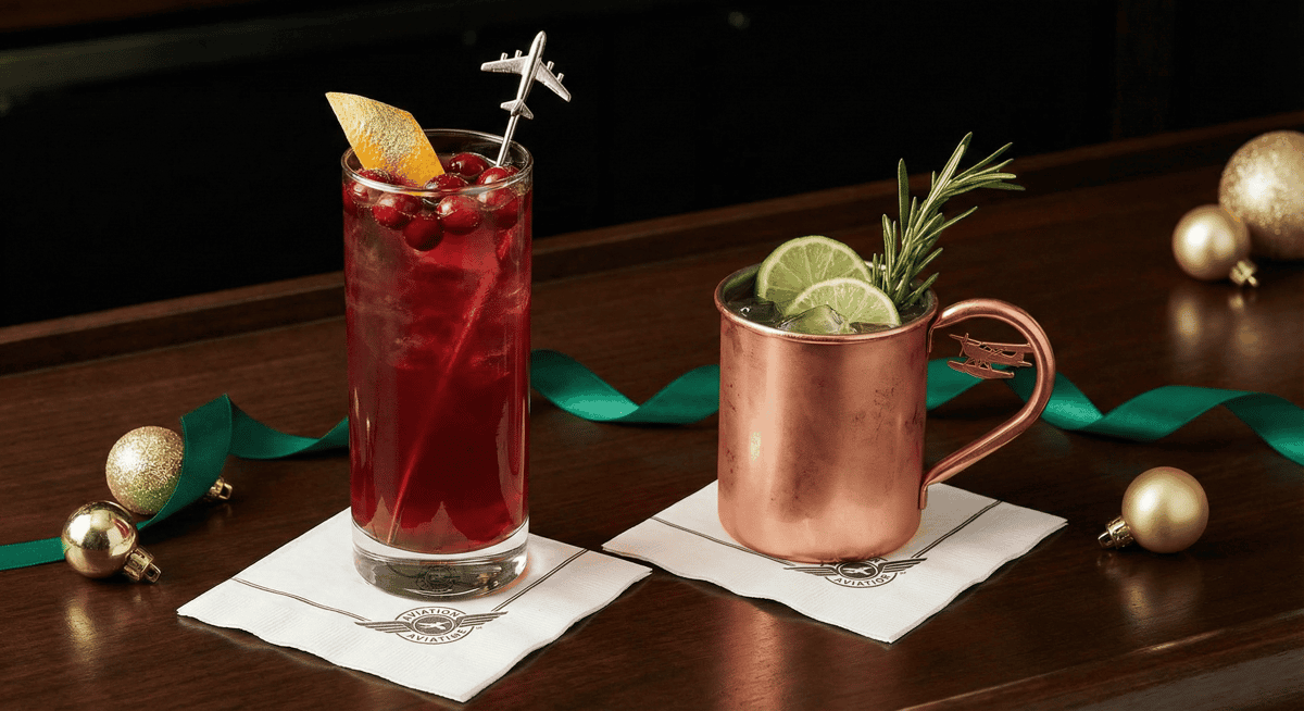 Holiday-themed aviation cocktails served at Bayshore Club's brunch bar.