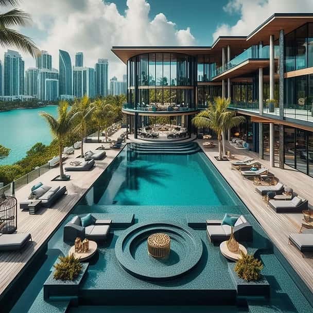 ai image of hotel with pool