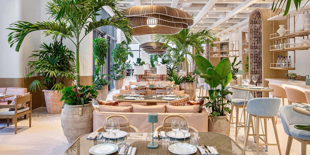 Amal Miami restaurant interior showing elegant dining room with modern Lebanese design