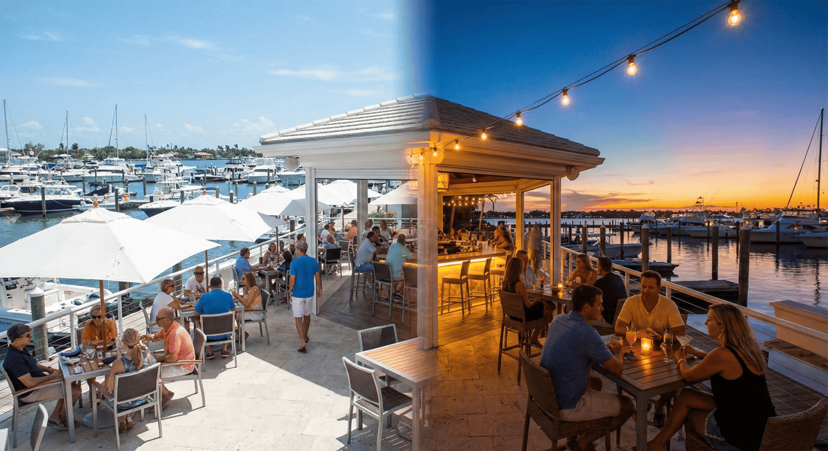 Daylight transitioning into evening lighting at Bayshore Club Miami.
