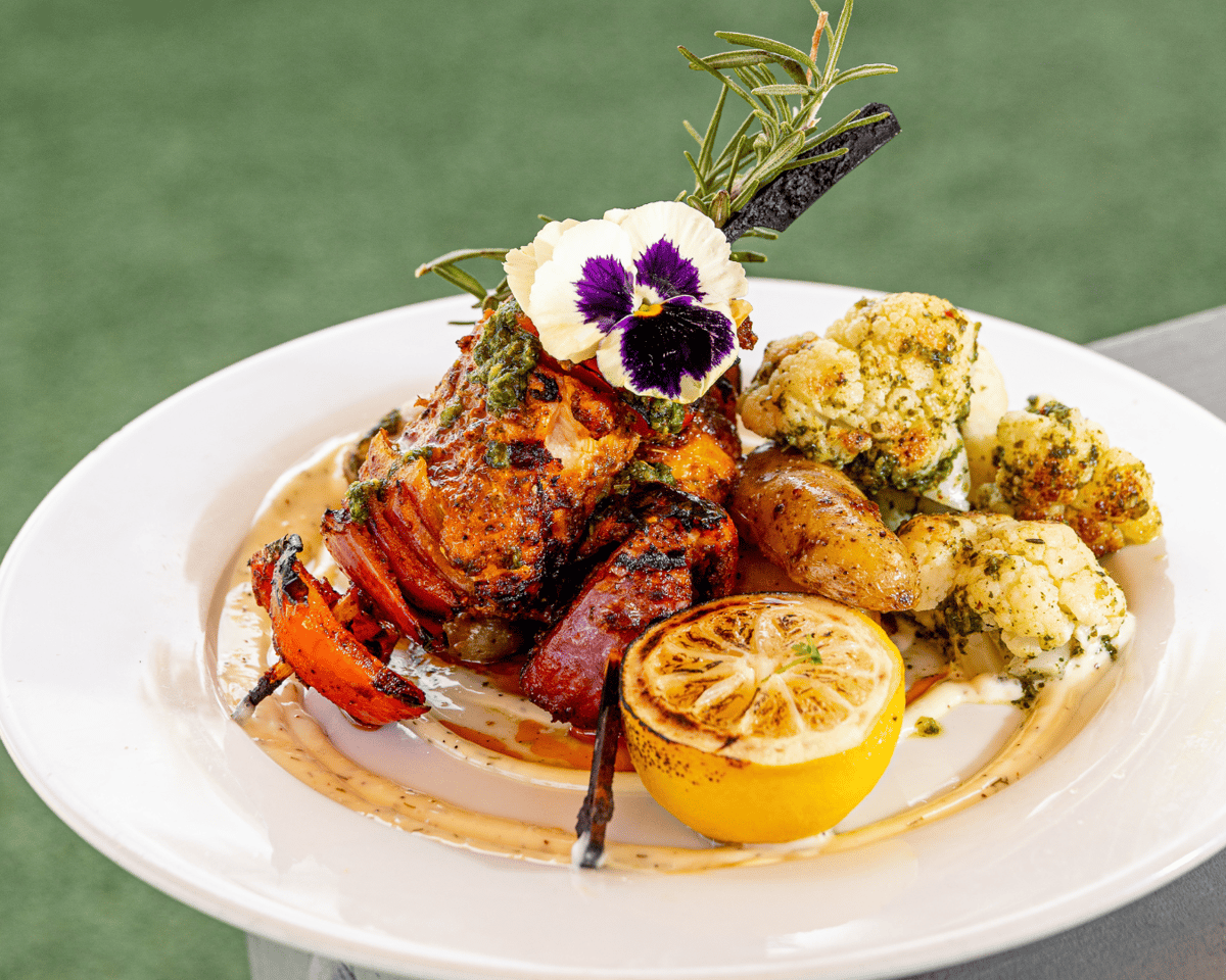 grill salmon skewer, moroccan spice, cauliflowers, lemon aioli