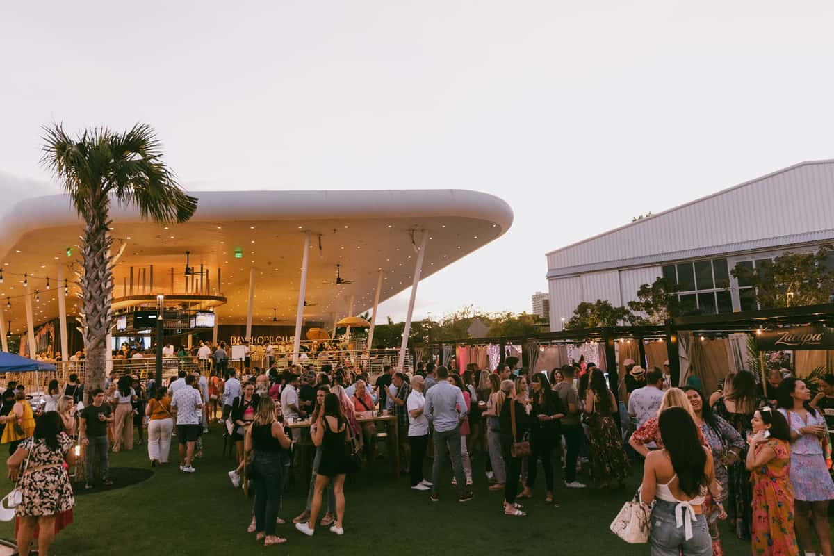 Guests attending an outdoor social event at Bayshore Club waterfront venue in Coconut Grove