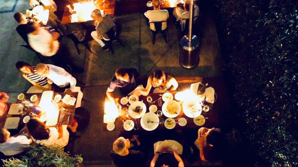 aerial view of people dining