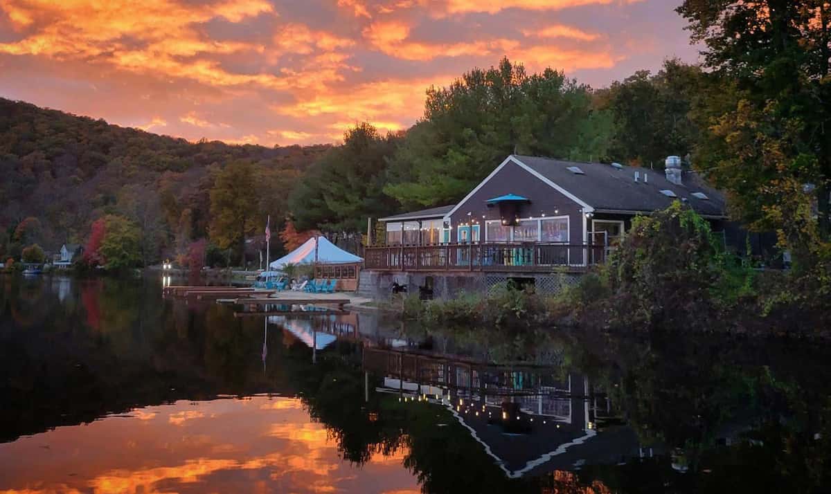 View of restaurant at sunset