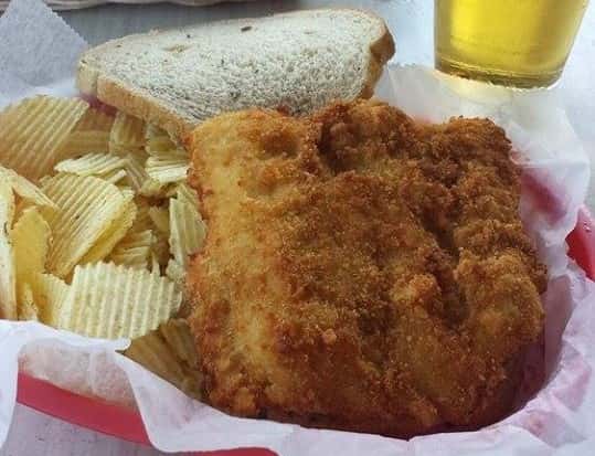 fried fish with chips and bread