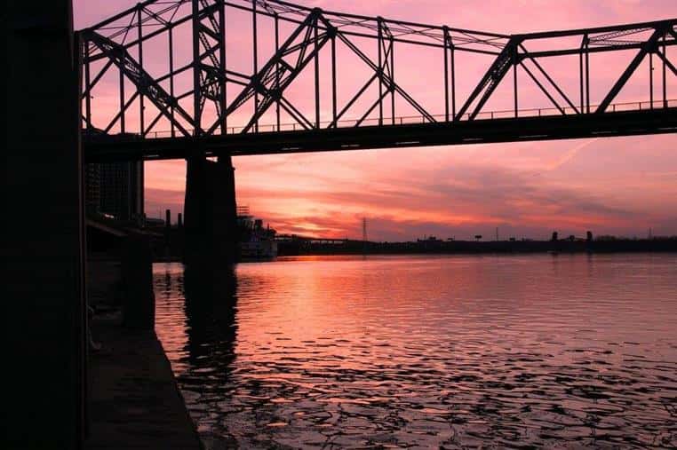 view of a bridge at sunset