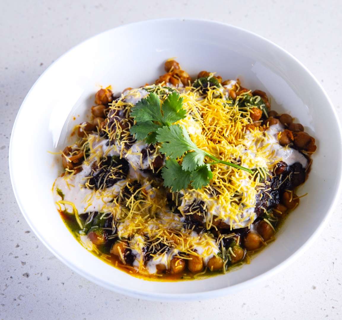 A beautifully plated bowl of food