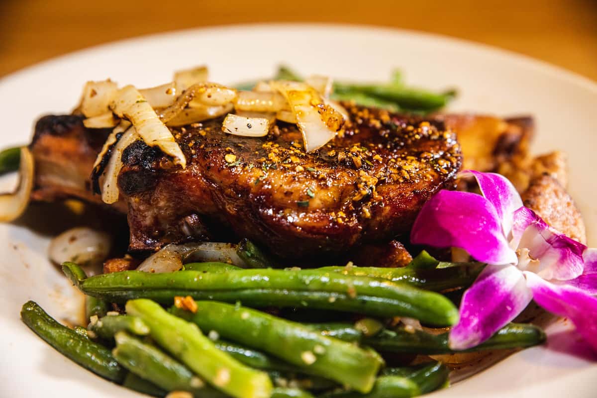 pork chopSteak with veggies
