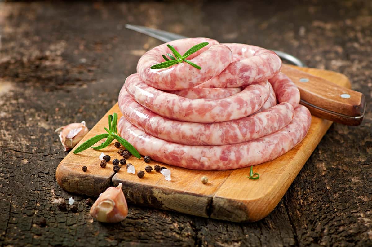 spiral sausage on cutting board