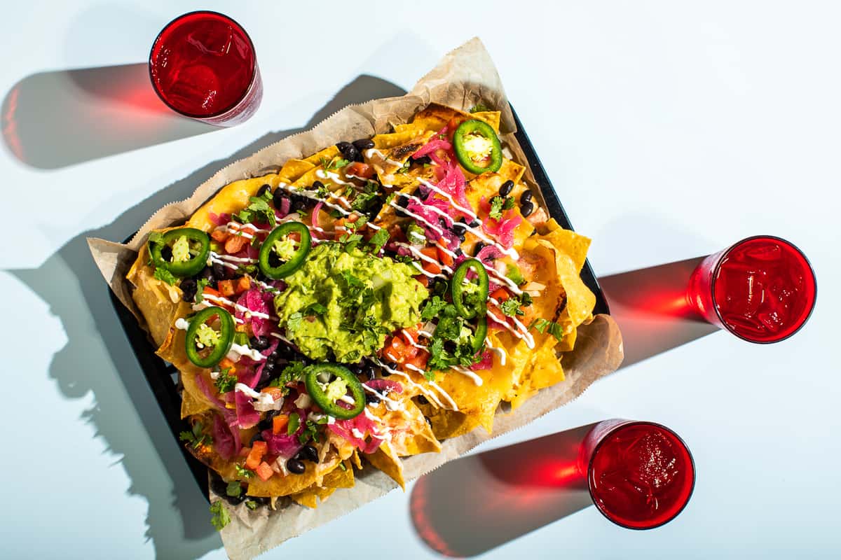 Tray of nachos with guac