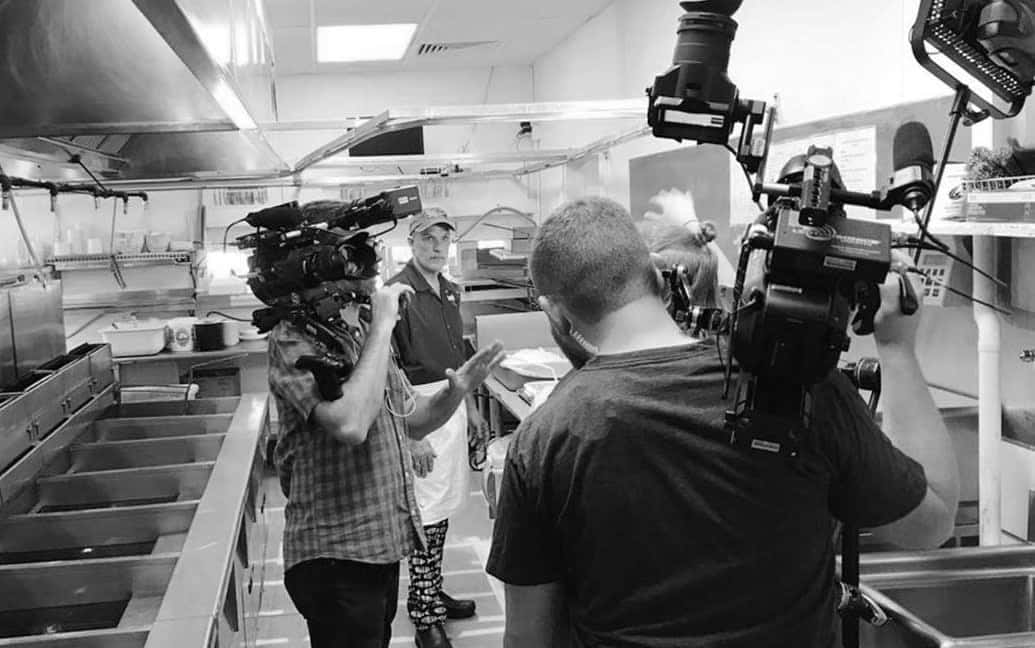 Owner Jeff Lewis, being filmed for the Cooking Channel's "Best Thing I Ever Ate"