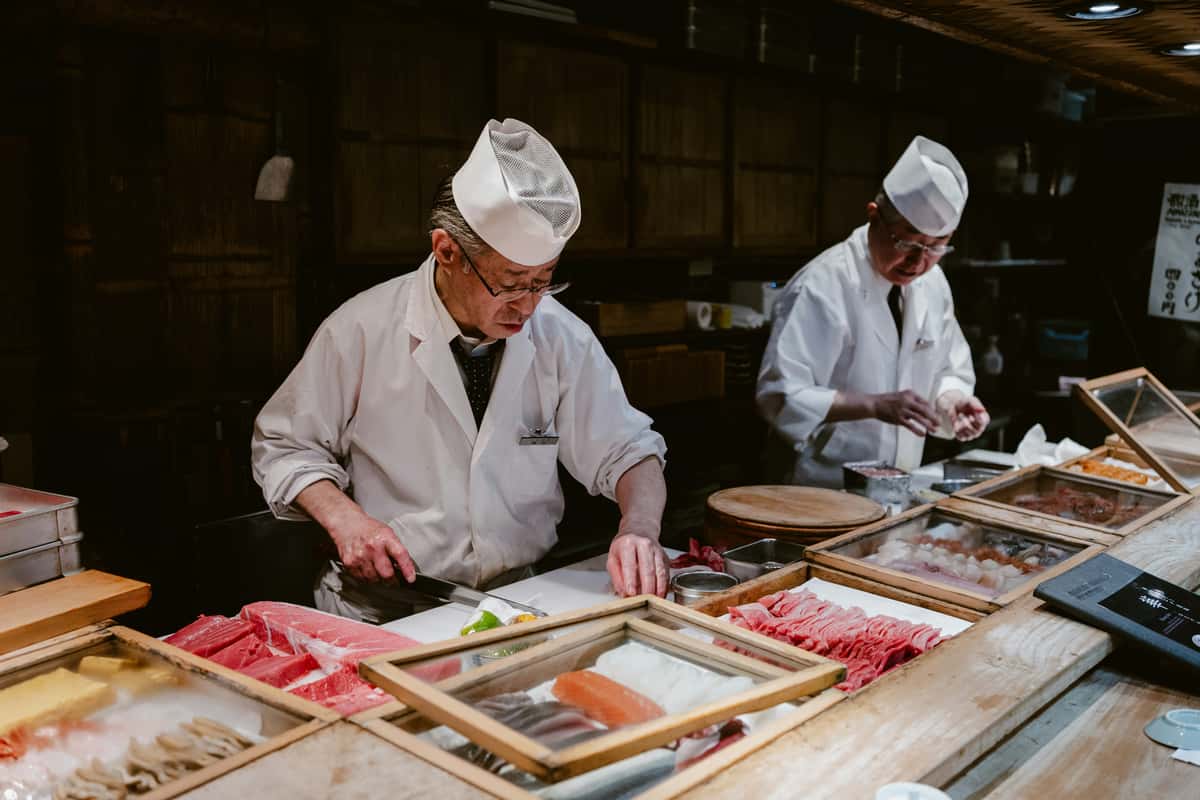 Masterful Japanese chefs perfecting the art of Japanese cuisine