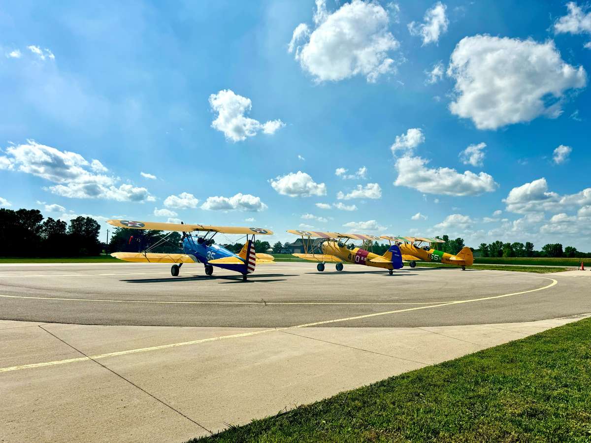 Stearman Field Bar and Grill planes on the runway near Benton, KS