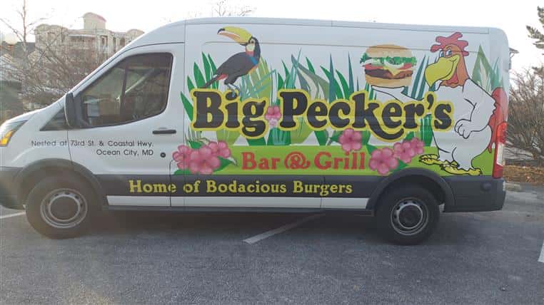 Big peckers bar and grill truck. Home of bodacious burger.