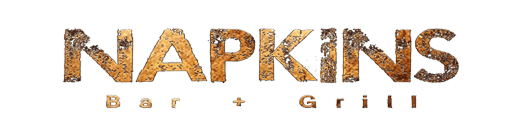 Rustic-style "NAPKINS" logo with distressed metal texture and the tagline "B\&G Grill" in a modern, spaced-out font.