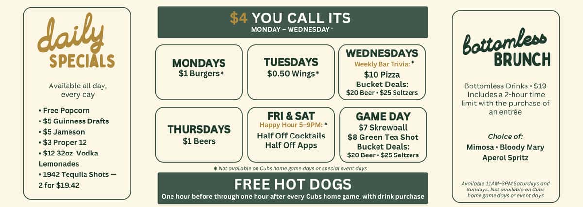 Daily Specials at Kincade's Wrigley