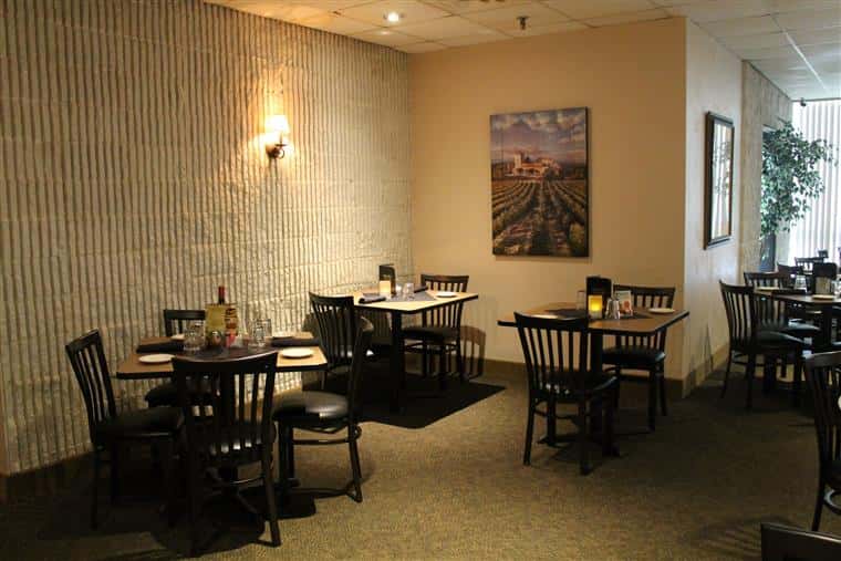 tables and chairs inside restaurant