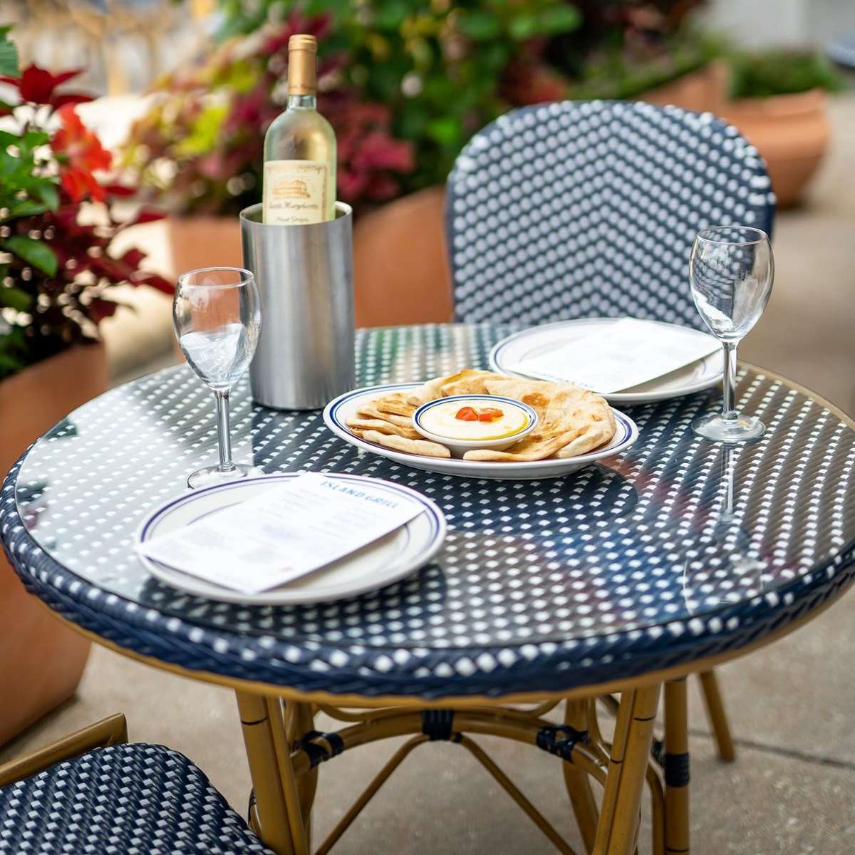 table for two with wine bottle