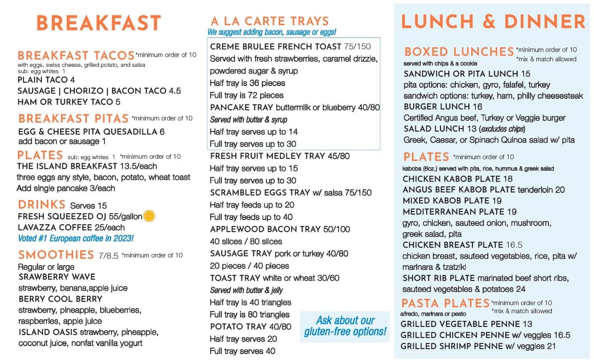 Catering Menu Front