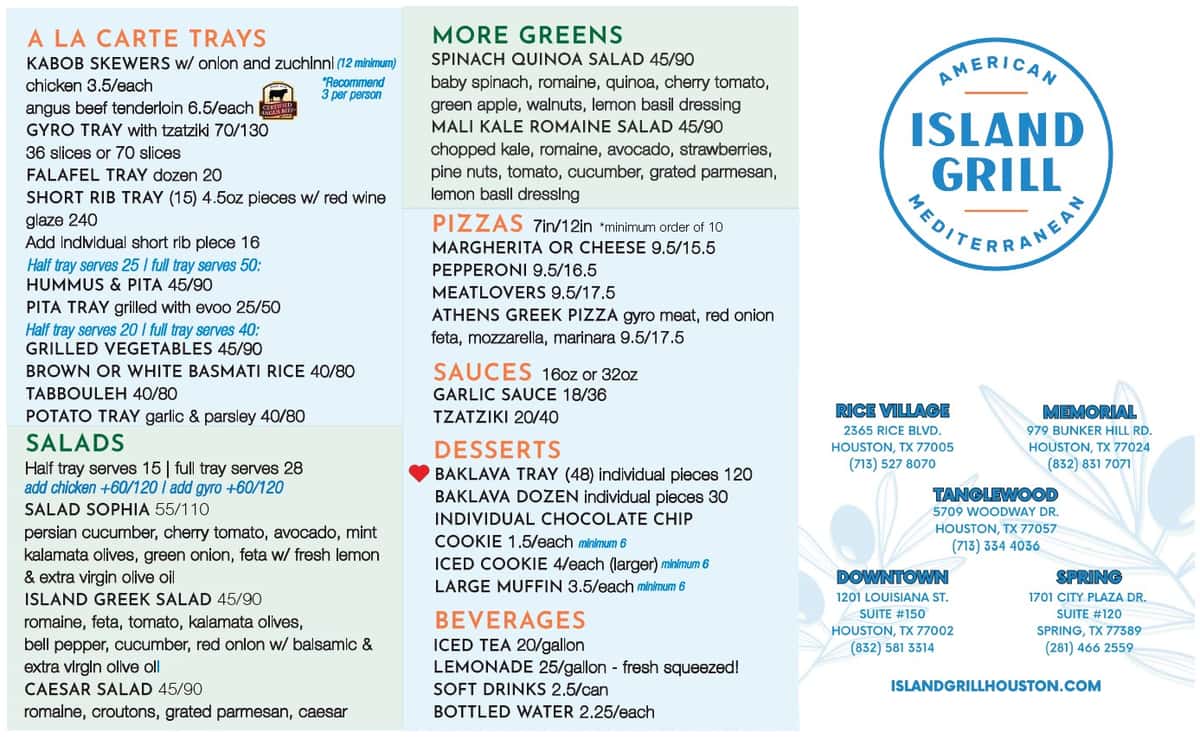 Catering Menu Back