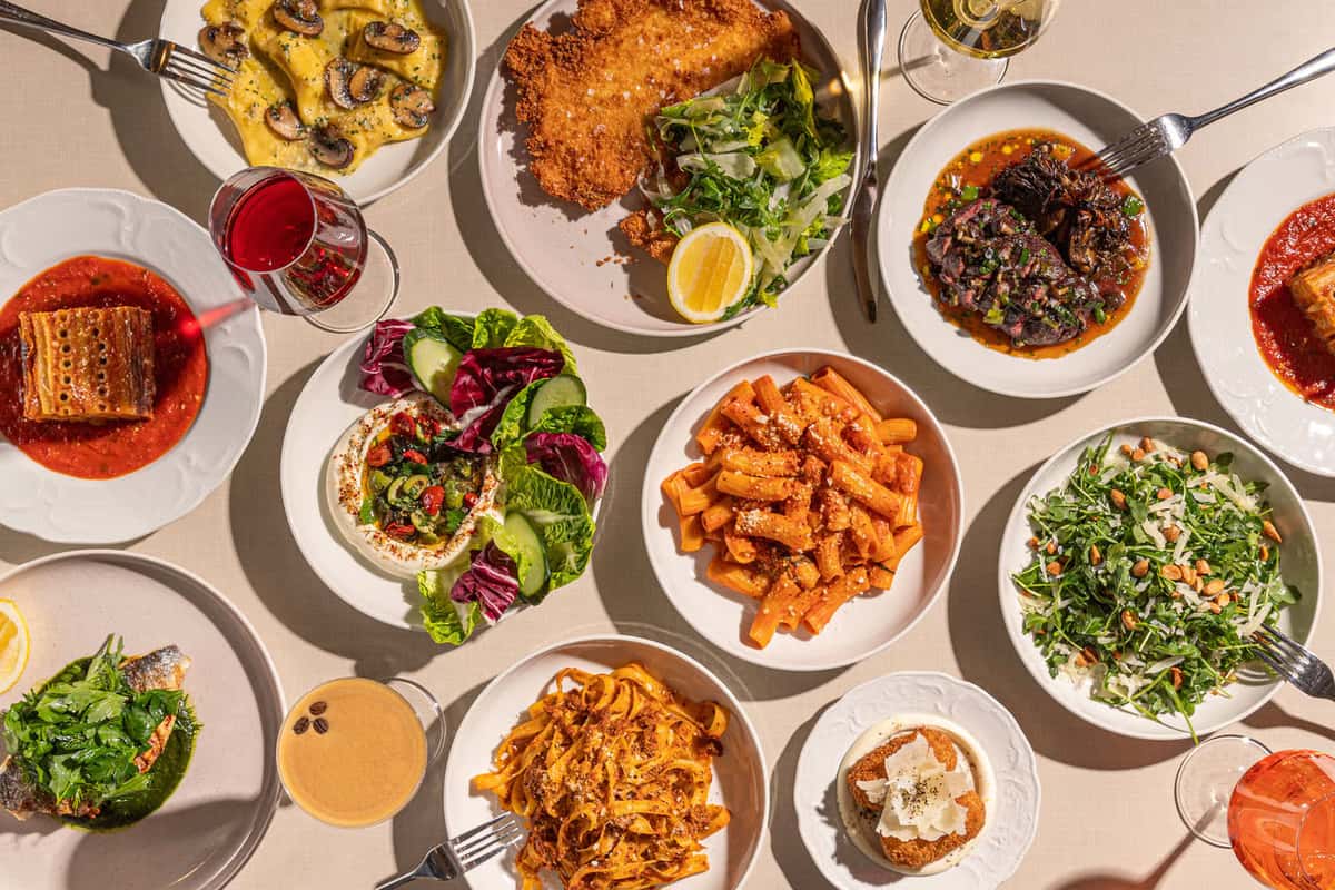 A variety of Italian dishes on a table