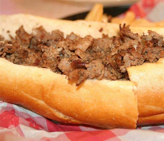 Philly cheese steak on a hoagie