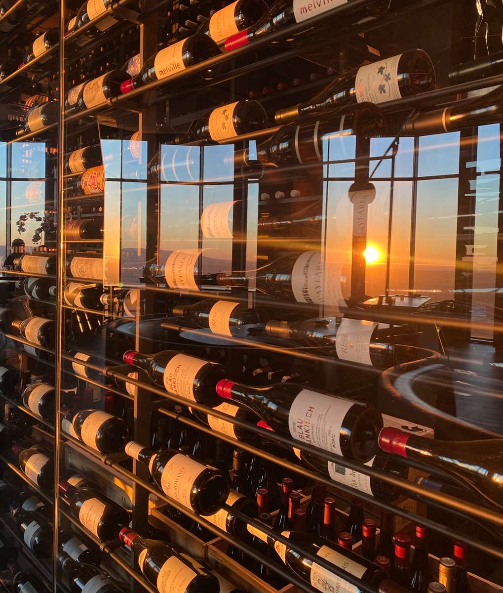71Above wine cellar featuring an extensive collection of curated bottles, showcasing one of the most diverse wine programs in Los Angeles